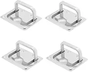 4 Pack Flush Ring Pull Handles, 316 Stainless Steel Hidden Recessed Furniture Handle, Boat Hatch Latch Cabinet Flush Mount Lifting Ring Pull Handle(3 L X 2.2 W) Without Screws