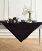 Black Cloth Tablecloth 52 x 52 Inch - Dru Cotton Linen Square Table Throw - M...