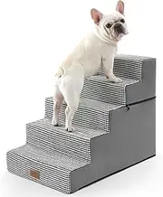 Wide Dog Stairs for Small Dogs, 2-in-1 Pet Steps for Couch Bed Sofa, 60cm High Non-Slip Dog Climbing Steps for Puppies and Old Cats with Support Board, 75x50x60cm, 5 Tiers, White Black