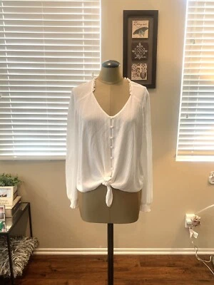 1.State White Front Tie Blouse Sz L NWT