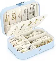 Travel Jewellery Box, T Tersely Portable Jewelry Box Jewellery Case for Rings Necklace Stud Bracelets Gift Jewellery Organiser Boxes for Women Girls Blue