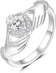[Nisgoin] 925 Sterling Silver Love Heart Crown Claddagh Ring Size 5-10 Promise Engagement Wedding Band for Girls Mothers Rings for Women Mother's Day Birthday Valentine's Day Jewelry Gifts
