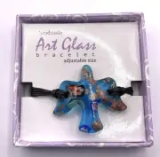 Vintage Handmade Blue Bird Blown Art Glass Floral Millefiori Design Bracelet