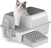 Oppsbuy Large Cat Litter Box, 20L Capacity, Stainless Steel, Grey