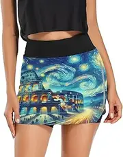 [RPLIFE] Colosseum Under Starry Night Skirt, Womens Sports Skirts, Elastic Waist Skirt