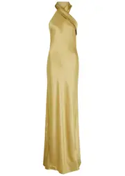 Galvan Pandora Halterneck Satin Gown - Gold - 40 (UK12 / M) 40 (UK12 / M)