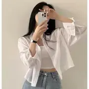 Long-Sleeve Plain Crop Shirt White - One Size