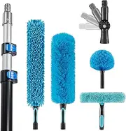 Hicavar 20 Foot High Ceiling Fan Duster with 5-12 Foot Extension Pole, Extendable Reusable Cobweb, Feather, Window Cleaning Squeegee Kit Blue