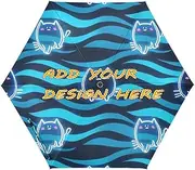 [miaozhen] custom UV 50+ compact umbrella Wave Blue Cute Animal Cat water,sun & rain resistant windproof sun-proof waterproof customized umbrellas for rain heavy auto open sombrillas para lluvia