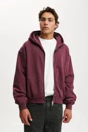 [Cotton On Men] Cotton On Men - Cropped Zip Up Hoodie - Velvet plum M VELVET PLUM
