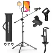 Microphone Stand with IPAD Clip, Floor Foldable Mic Stand with Phone Clip,Hea...