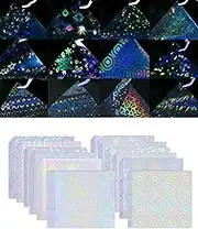 Button Maker Supplies 200 PCS Sparkling Stickers Paper for Pin Maker Machine Kit, 12 Styles Holographic Laminate Sheets for Button Maker Machine, Holographic Paper for Button Press