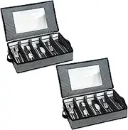 VERONLY Cutlery Drawer Organiser Set of 2, Flatware Utensil Storage with Dividers, Sturdy 5 Compartment Cutlery Tray with Handles and Removable Lid for Moving&Protected (Dark Gray)