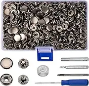120sets 12.5mm Black Leather Snap Fasteners Kit, Metal Heavy Duty Snaps with Install Tool for Leather, Clothes, Jeans Wears, Bags