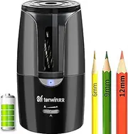 Chargeable Electric Pencil Sharpener, Heavy Duty Adjustable Art Sharpeners, Powered Auto-Stop Pencil Sharpener for Teacher Use, Portable Office, School, Home, Classroom Product Supplies 8028 (Black)