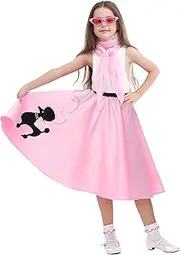 [Wizland] 5pcs Poodle Skirts Set For Grils,Sock Hop Sweetie 1950s Outfits Skirt With Socks,Scarf,Glasses
