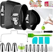 zhonglinhua99pcs Cake Pan Set with Removable Base, Cake Decorating Supplies with 3 Nonstick Bakeware Springform Pans (8" 9" 10"), Numbered Icing Piping Tips and Other Baking Supplies for Cheesecake