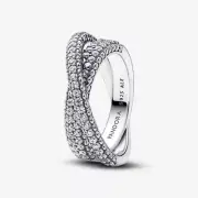 *BRAND NEW* Pandora Timeless CZ Pavé Crossover Dual Silver Band Ring 193022C01