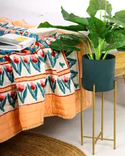 Linen Connections Vintage Handmade Kantha Floral Cotton Quilt Throw Bedspread Block Print Quilt Indian Quilt Comforter Duvet Cover Quilt - 024