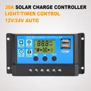 30A Solar Panel Charge Controller Regulator 12V/24V Auto Dual USB Battery PWM