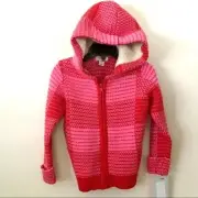 Cat & Jack Infant Sweater Jacket Size 2T Pink Red Checker Sherpa Lined Hood New