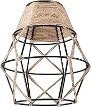 B Baosity Farmhouse Metal Cage Lampshade for Pendant Light, Rope Woven Metal Bulb Guard Holder Hanging Lighting Cord Fixture for DIY Pendant Lights Shade, Style A