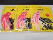 3 NJ Hand Tied English Hook Hi-Lo PINK/WHITE SQUIDS Fluke/Summer Flounder Rigs