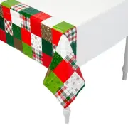 Fun Express Patchwork Quilt Rectangle Disposable Plastic Tablecloth, 9 Ft