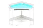 Costway LED Corner Computer Desk w/Charging Station Keyboard Tray Monitor Stand Hooks & Shelf Home Gaming Table White