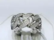 Men's 2.5 Ct Genuine White Moissanite Cuban Link Ring 925 Silver
