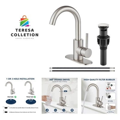 1 or 3 Hole Bar Kitchen Single Handle Lavatory Sink Faucet,360° Swivel Spout ...