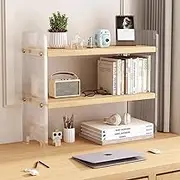 Acrylic + wood simple desktop vertical 2-tier bookshelf, student small book shelf clutter cosmetics storage rack corner bookcase, Kitchen countertop condiment spice rack organizer shelf (2-Tier (L))