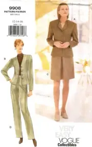 Vogue Collectibles Sewing Pattern Women's JACKET SKIRT PANTS 9908 Sz 12-14-16 UC