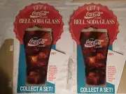 2 Rare Vintage New Coke Coca-Cola Bell Soda Glass 2-Sided Displays