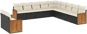 vidaXL Garden Sofa Set - 11 Piece Modular Outdoor Rattan Lounge with Cushions and Storage, Black/Cream, Ideal for Patio/Terrace/Backyard
