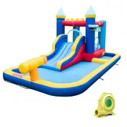 Costway Water Jumping Castle Inflatable Bounce House Water Slide Wet Dry w/2 Pools & 680W Blower