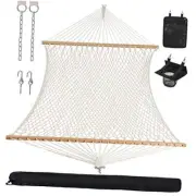 Rope Hammock Double Hammock with Hardwood Spreader Bar and Carrying A Natural