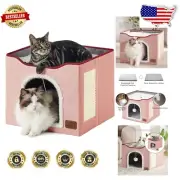 Pet-Friendly MDF Cat House with Soft Lambswool & Foldable Design - 16.5 inches