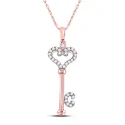 10k Rose Gold Round Diamond Key Pendant 1/6 Cttw