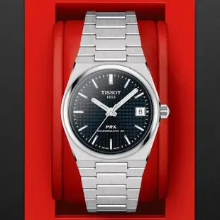 【TISSOT 天梭 官方授權】PRX系列 1970年代復刻 藍面 快拆帶 時尚機械女錶 母親節 禮物(T1372071104100)