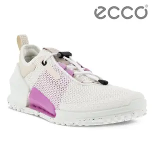 【ecco】BIOM 2.0 W 健步透氣織物極速戶外運動鞋 女鞋(白色/粉紅色 80067351214)