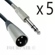 5 Pack - 50ft XLR 3-Pin Male to 1/4" Stereo TRS Shielded Microphone Mic Cable