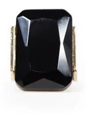 Black Crystal Gold Toned Metal Ring