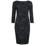 Black Dress Leopard Bodycon Wiggle Party Cocktail Shiny Sexy Size UK 6 BNWT