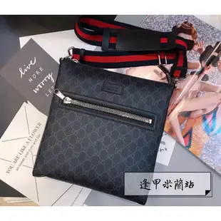 【台中米蘭站】GUCCI 古馳 黑灰 PVC 男用斜背包/肩背包