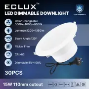 30pack 110mm 15W Dimmable Led Downlights CCT Tri-Color Changeable with Au Plug