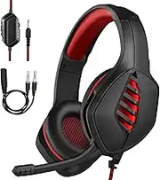 targeal Gaming Headset with Microphone - for PC, PS4, PS5, Switch, Xbox One, Xbox Series X|S - 3.5mm Jack Gamer Headphone with Noise Canceling Mic (Black&Red)