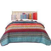 Soft Bohemian Stripes Bedspread Set Quilt Coverlet Queen King Size Bedding