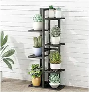 6 Tiers Vertical Bamboo Plant Stand Staged Flower Shelf Rack Outdoor Garden - Black
