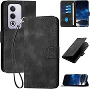 Case for Oppo A80 5g 6.67" 2024, PU Leather Flip Shell with Card Slots,Wrist Hand Strap & Magnetic Clasp,Butterfly Phone Folio Shell Book Cover for Oppo A80,Black